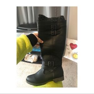 Just Fab Black Emb Rubie Flat Boot