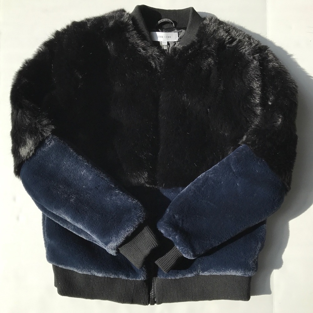 John & Jenn Two Tone Faux Fur Bomber Jacket