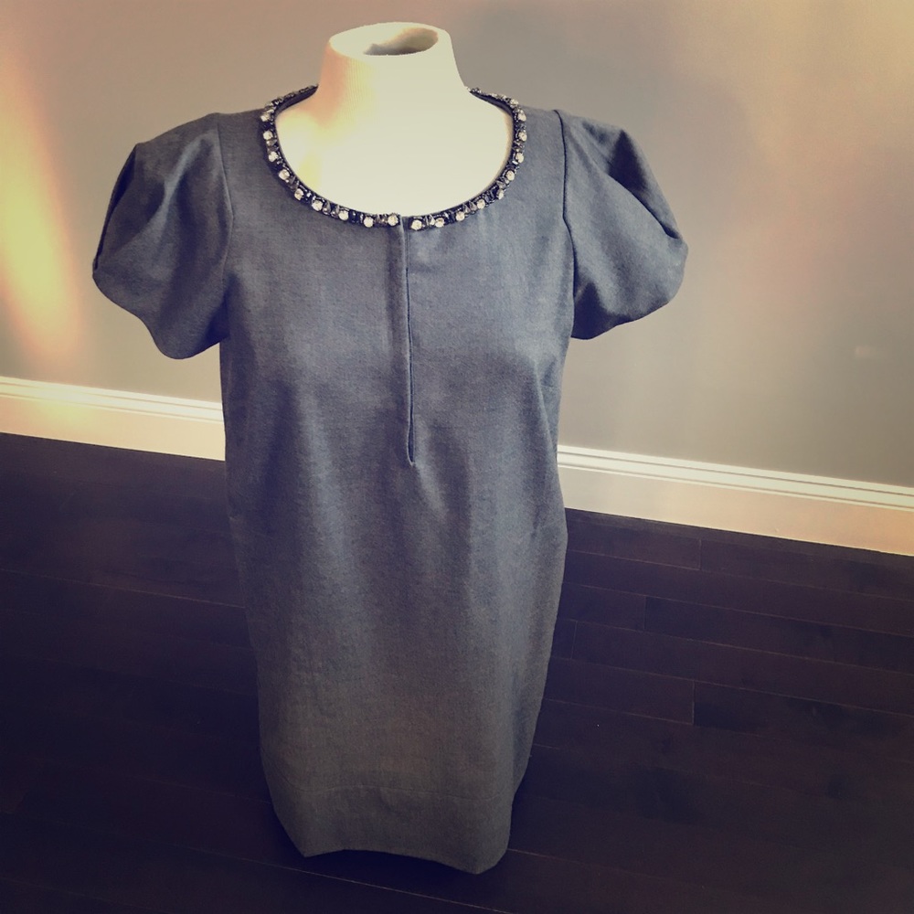 Robert Rodriguez gray shift dress jeweled neckline