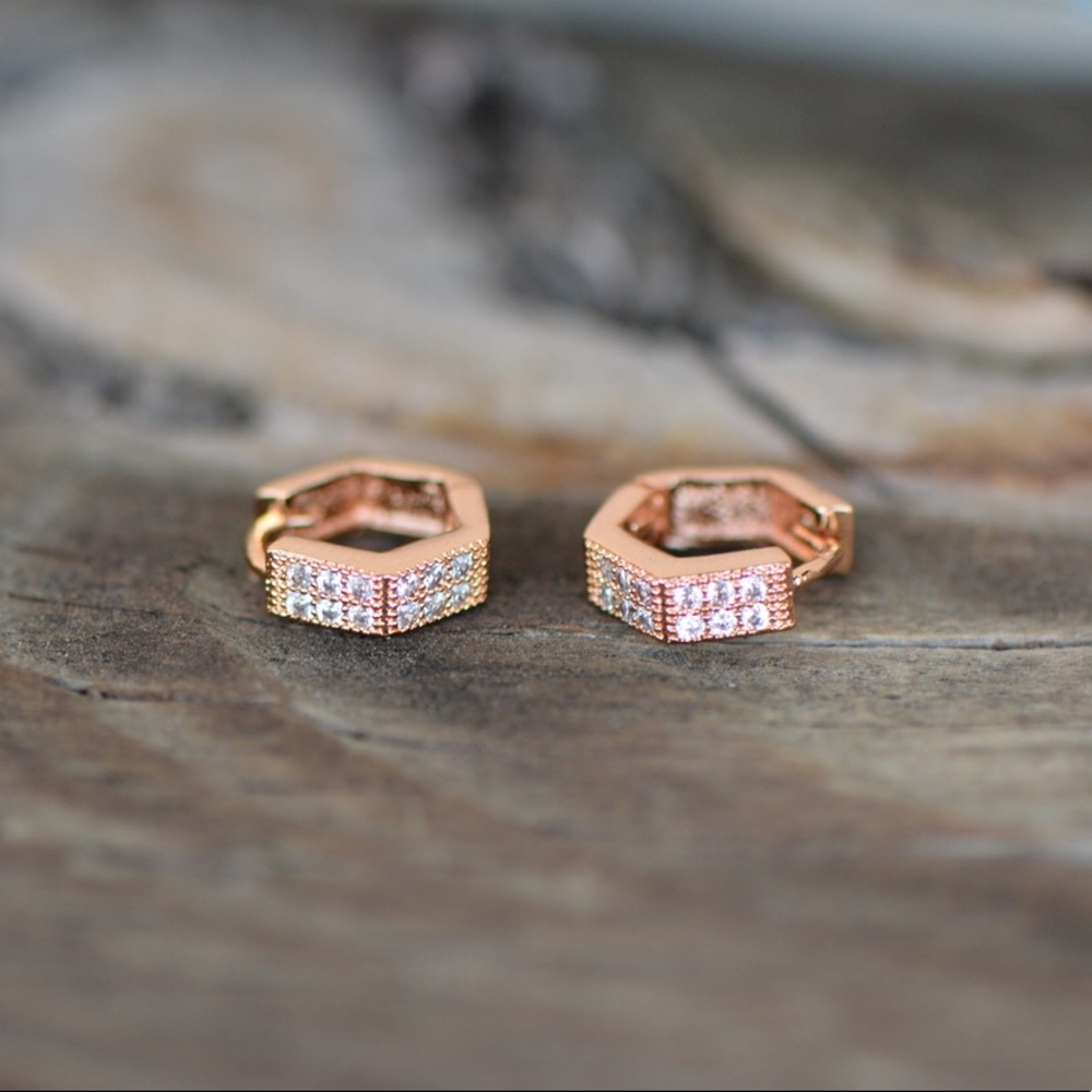 18K Gold Plated Hexagon White Zircon AAA Earrings