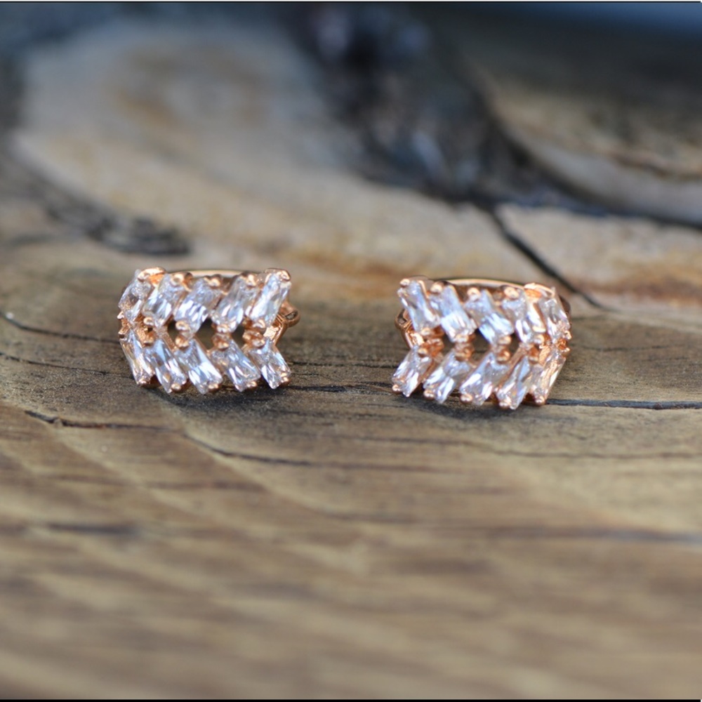 18K Gold Plated Rectangular Zircon AAA Earrings