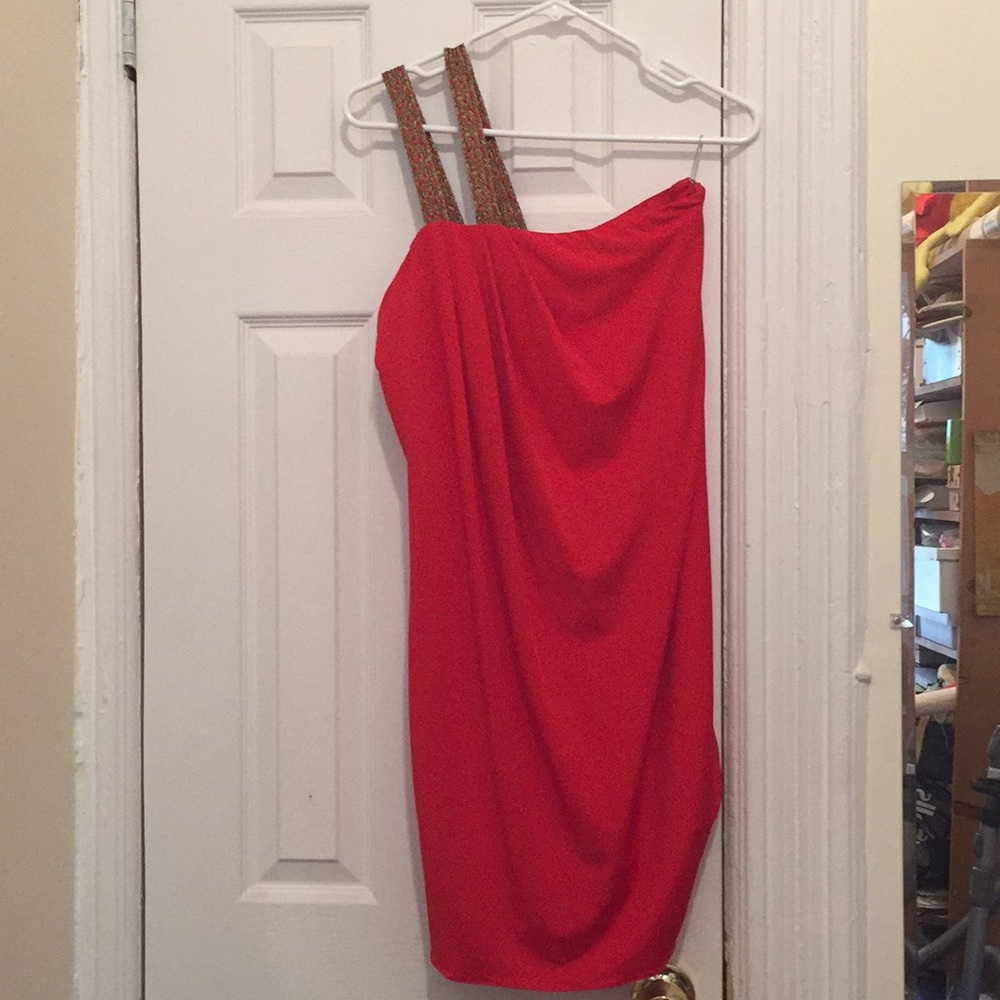 👗 Badgley Mischka red & gold Cocktail Dress