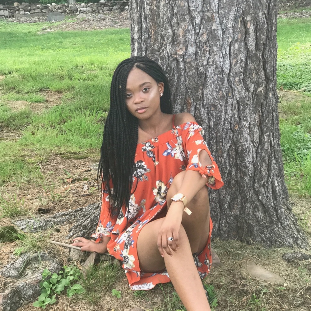 Orange floral shoulder dress