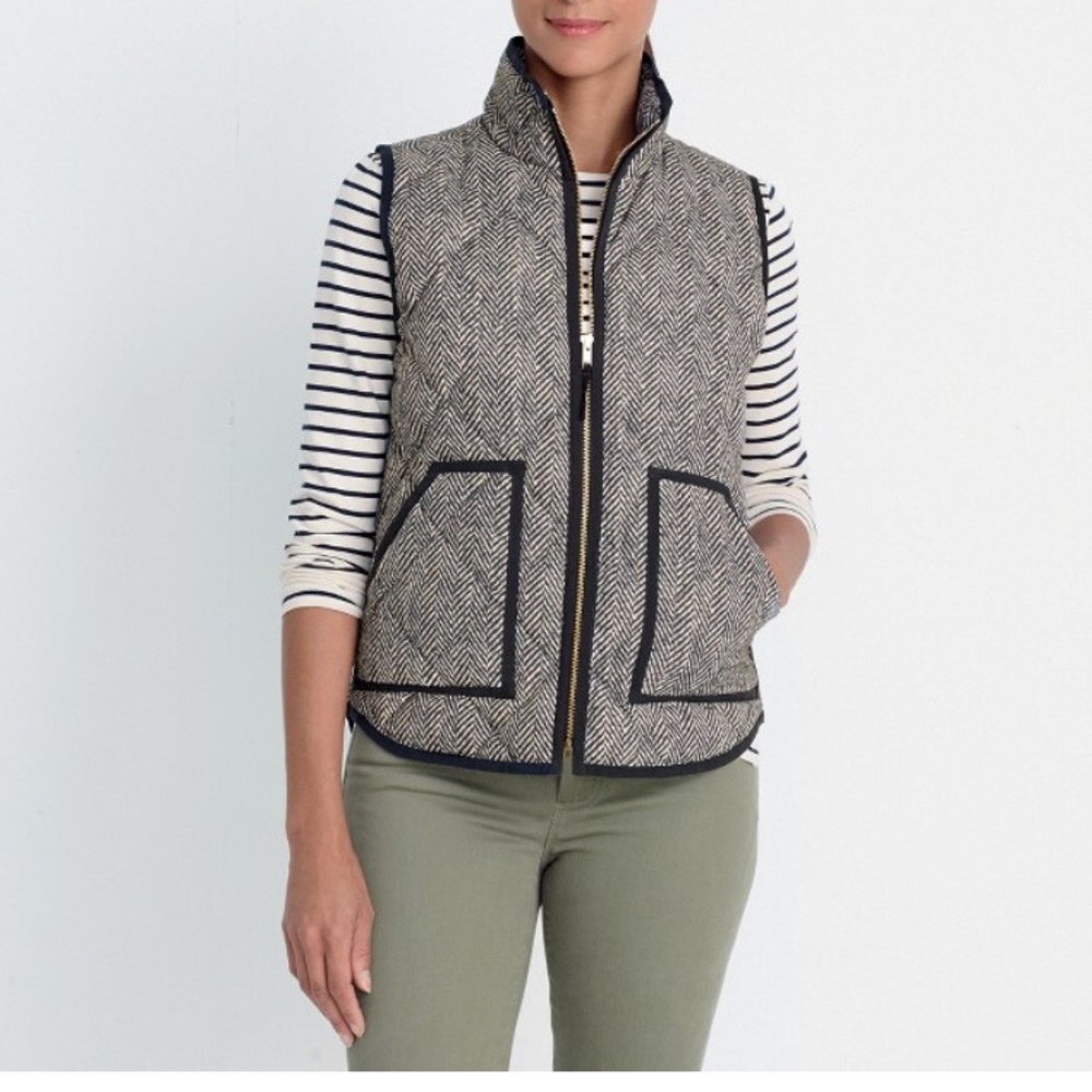 NWT J. Crew Black Grey Quilted Puffer Vest XS - Picture 2 of 8