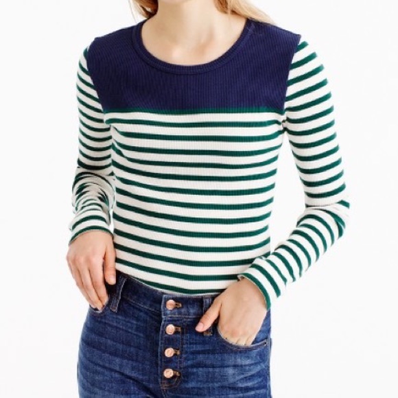 J. Crew Tops - J. Crew Placed-Striped long sleeve Ribbed Tee