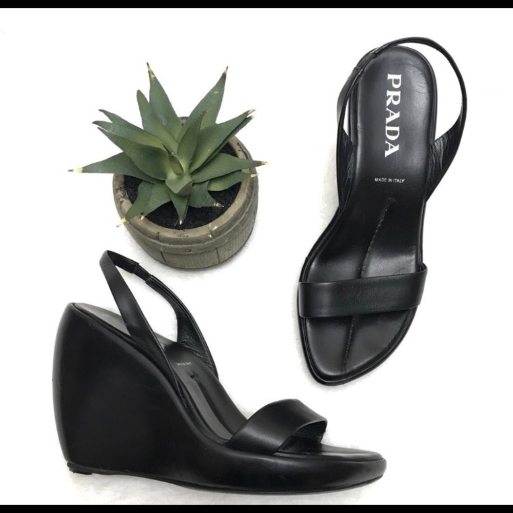 PRADA black wedge sling backs size 38.5