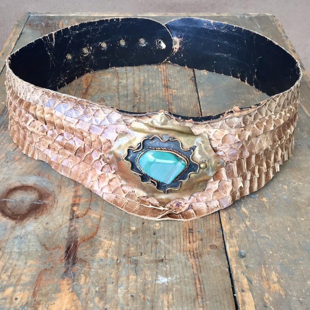 Vintage unique leather stone belt