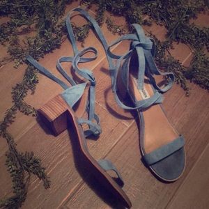One inch heel blue laced up sandals size 8.5