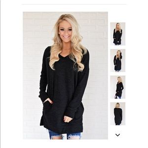 Black V-Neck tunic top, from the Pulse Boutique