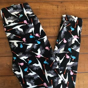 Lularoe OS black stork pregnancy leggings