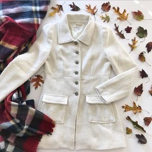 Winter White Boucle Long Pea Coat Size M