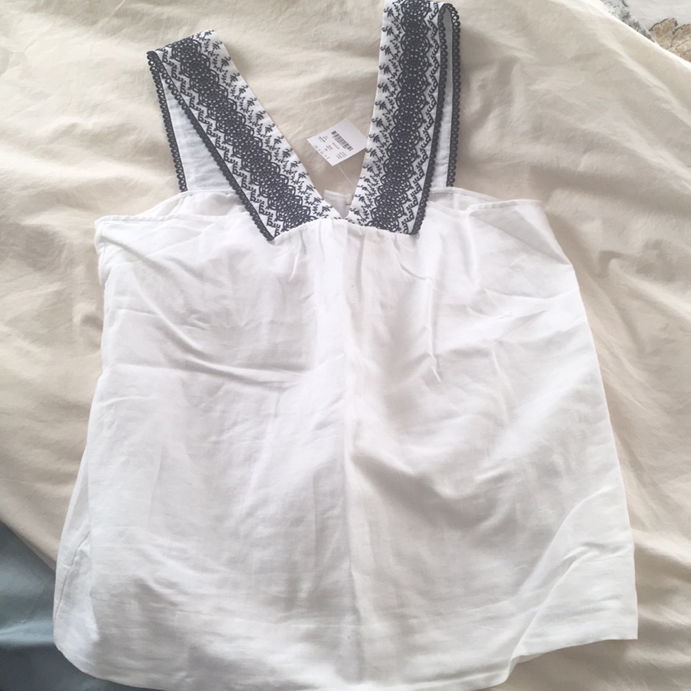 NWT J.Crew white linen tank / embroidered straps
