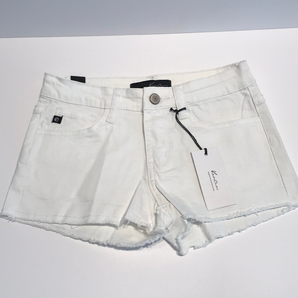 Kan Can White jean short shorts.
