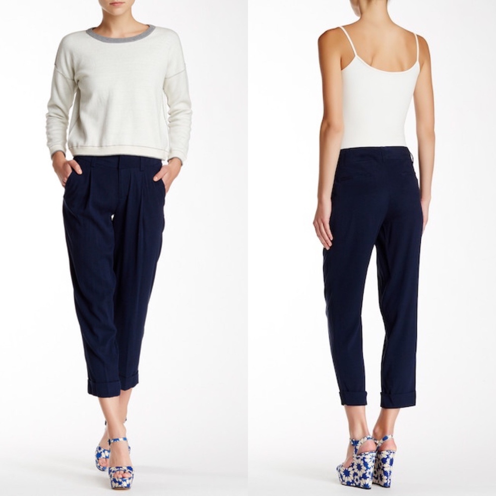 Alice + Olivia Arthur Silk Blend Navy Pant
