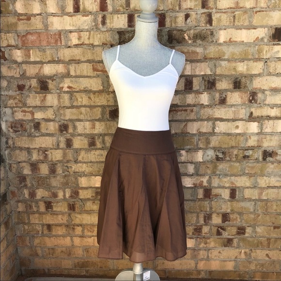 White House Black Market Brown A-line Silk Skirt - Picture 2 of 8