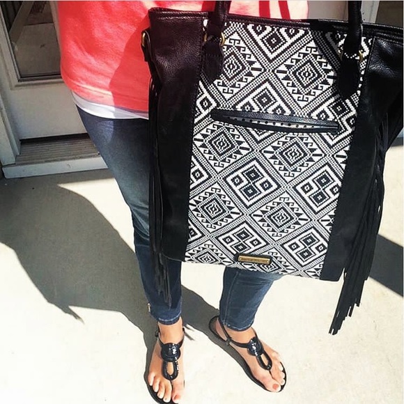 Madden Girl Handbags - NWOT Madden Girl Black & White Print Fringe Bag