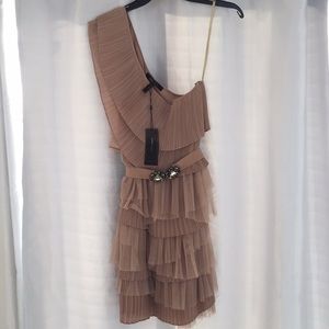 NWT BCBG Maxazria Sz M Nude Dress one shoulder