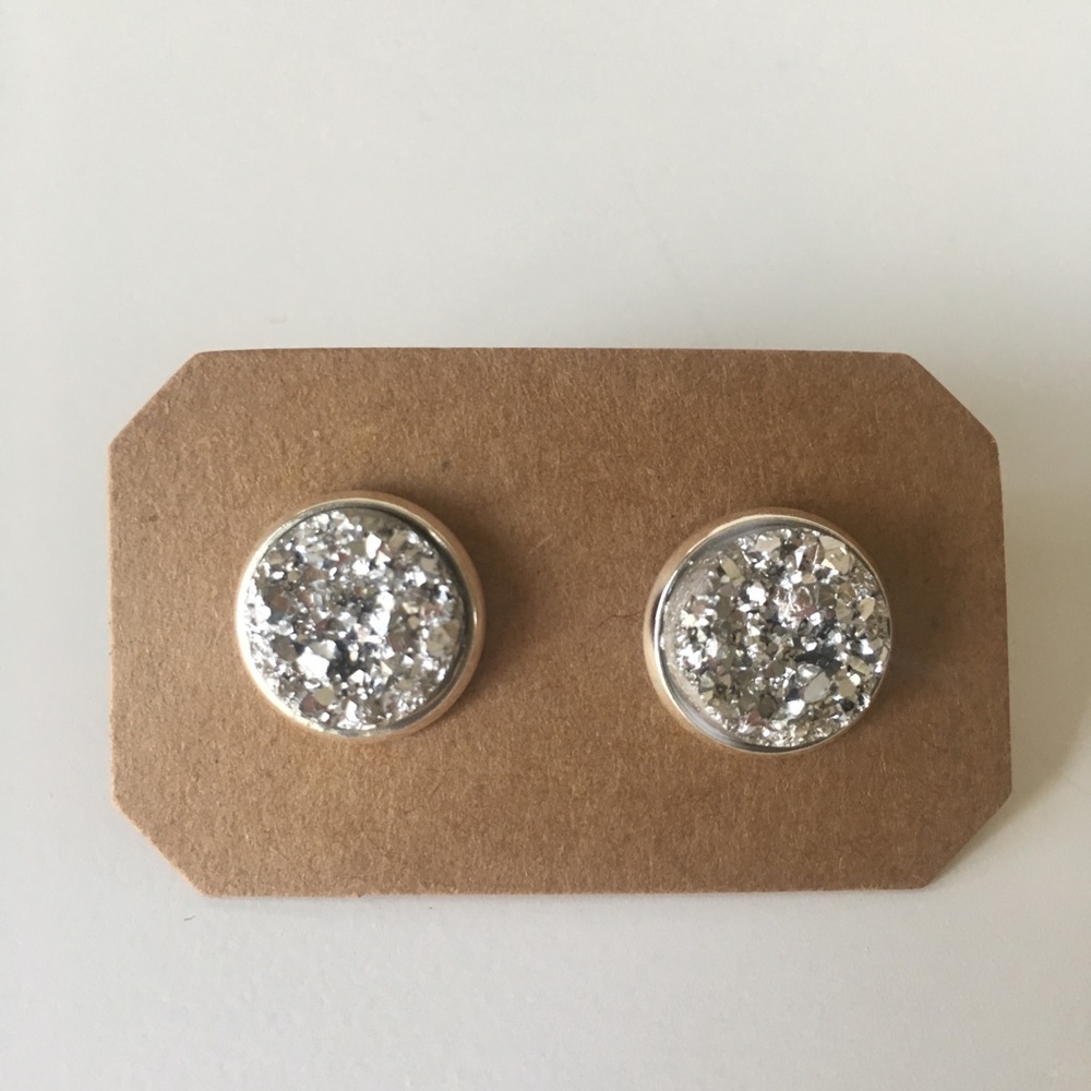 Silver Druzy Stud Post Earrings 12mm Round