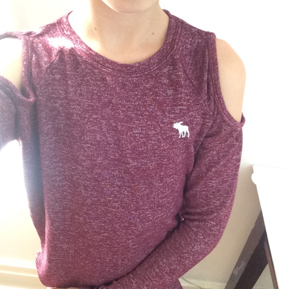 Red/purple open shoulder sweater