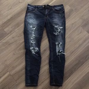 AEO jeggings dark distressed wash