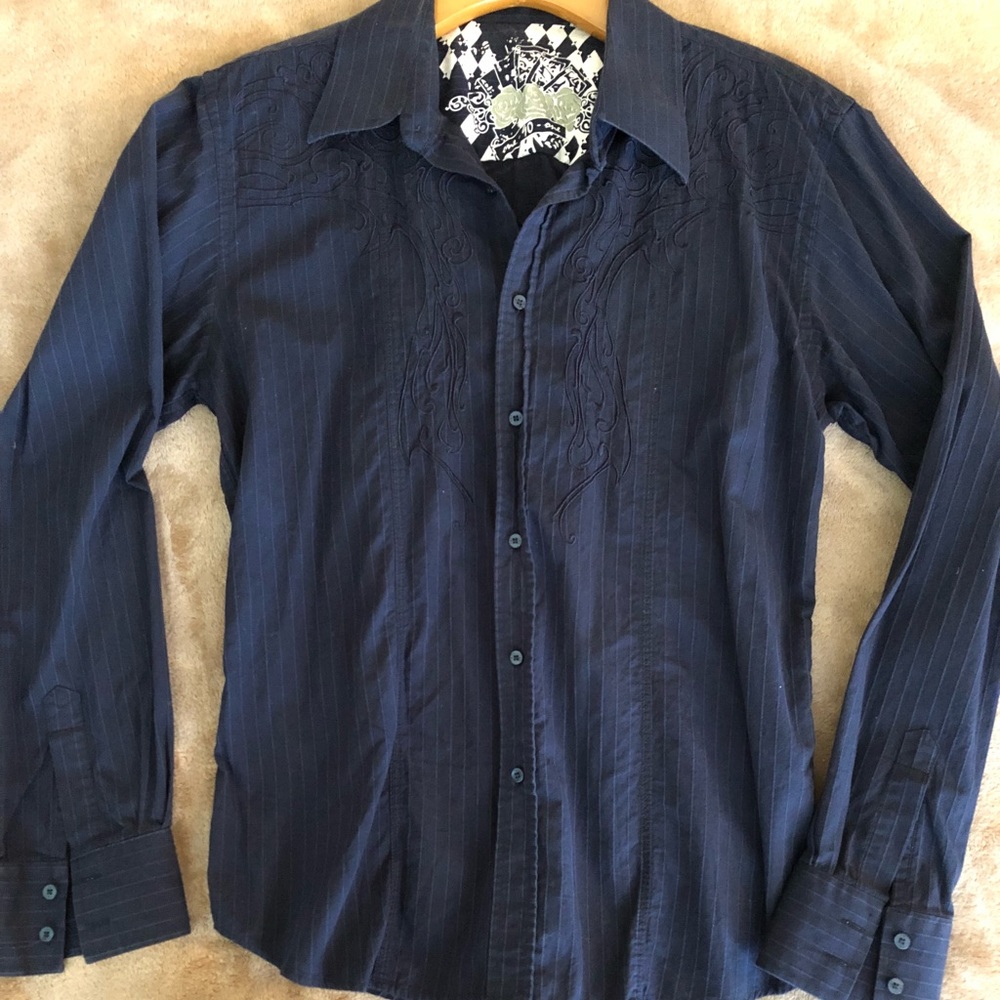 One 90 One Mens Navy Blue Button Shirt