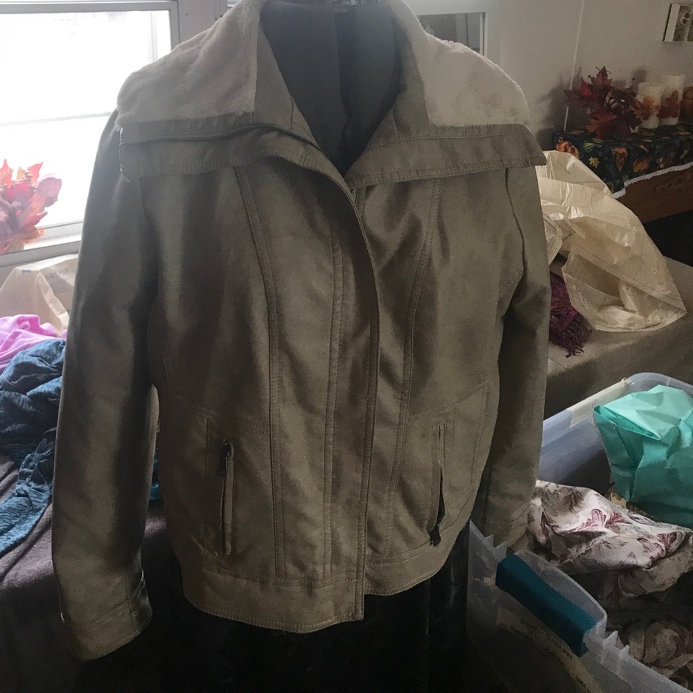 Dress Barn, fleece lined, faux leather jacket.