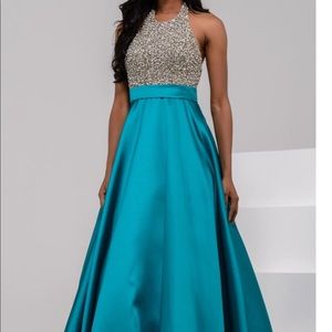 Jovani 29160 Teal & Silver Ball Gown Size 6-OFFER?