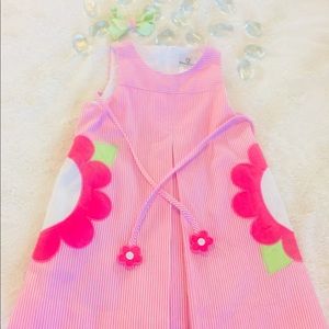 Florence Eiseman Pink/White Flower Appliqué Dress