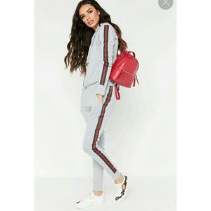 🍁 Grey Side Stripe Hooded Tracksuit