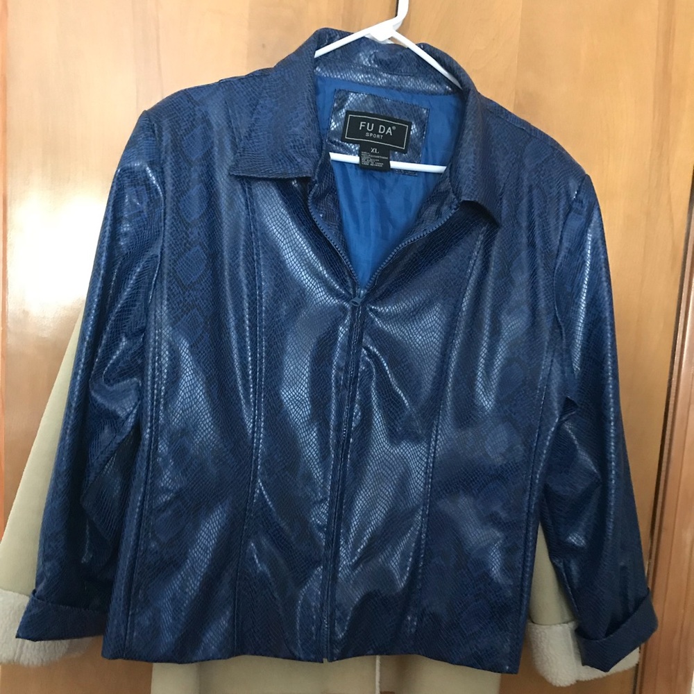 Royal Blue Imitation Leather Ladies Jacket