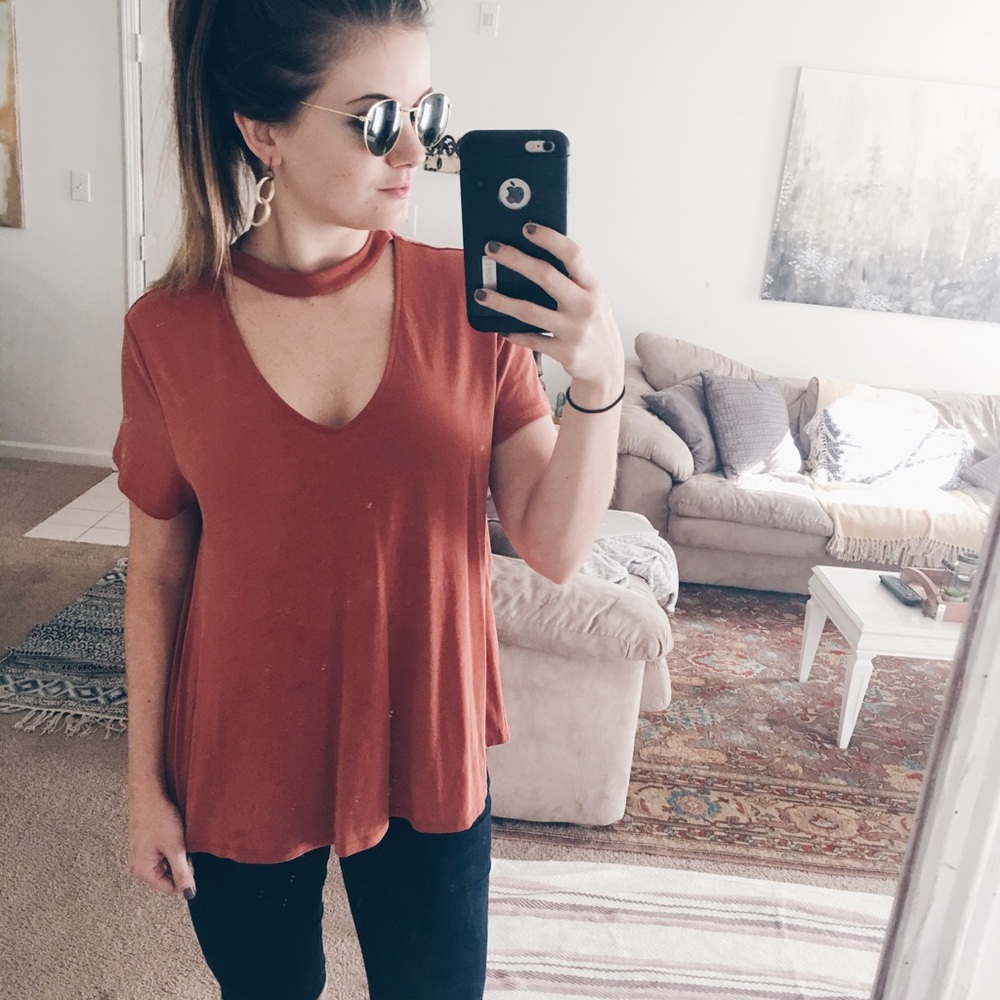Burnt orange top with built in choker