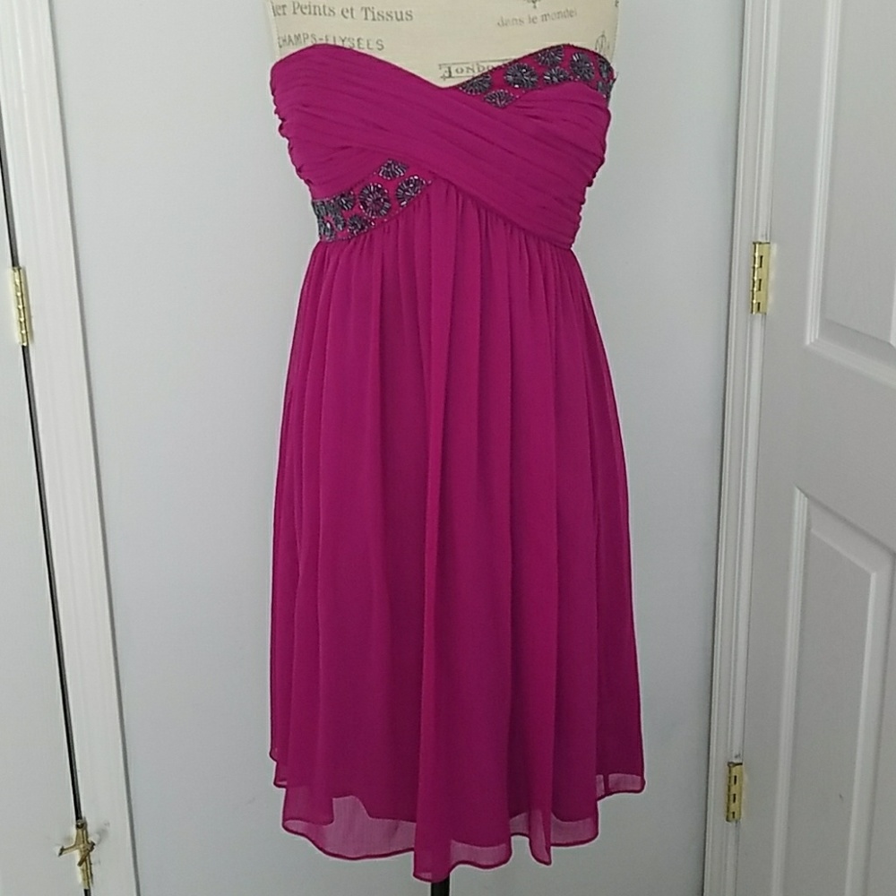 Strapless cocktail dress beaded bodice detail