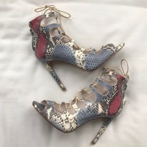 Zara lace up, snakeskin heel, sandal