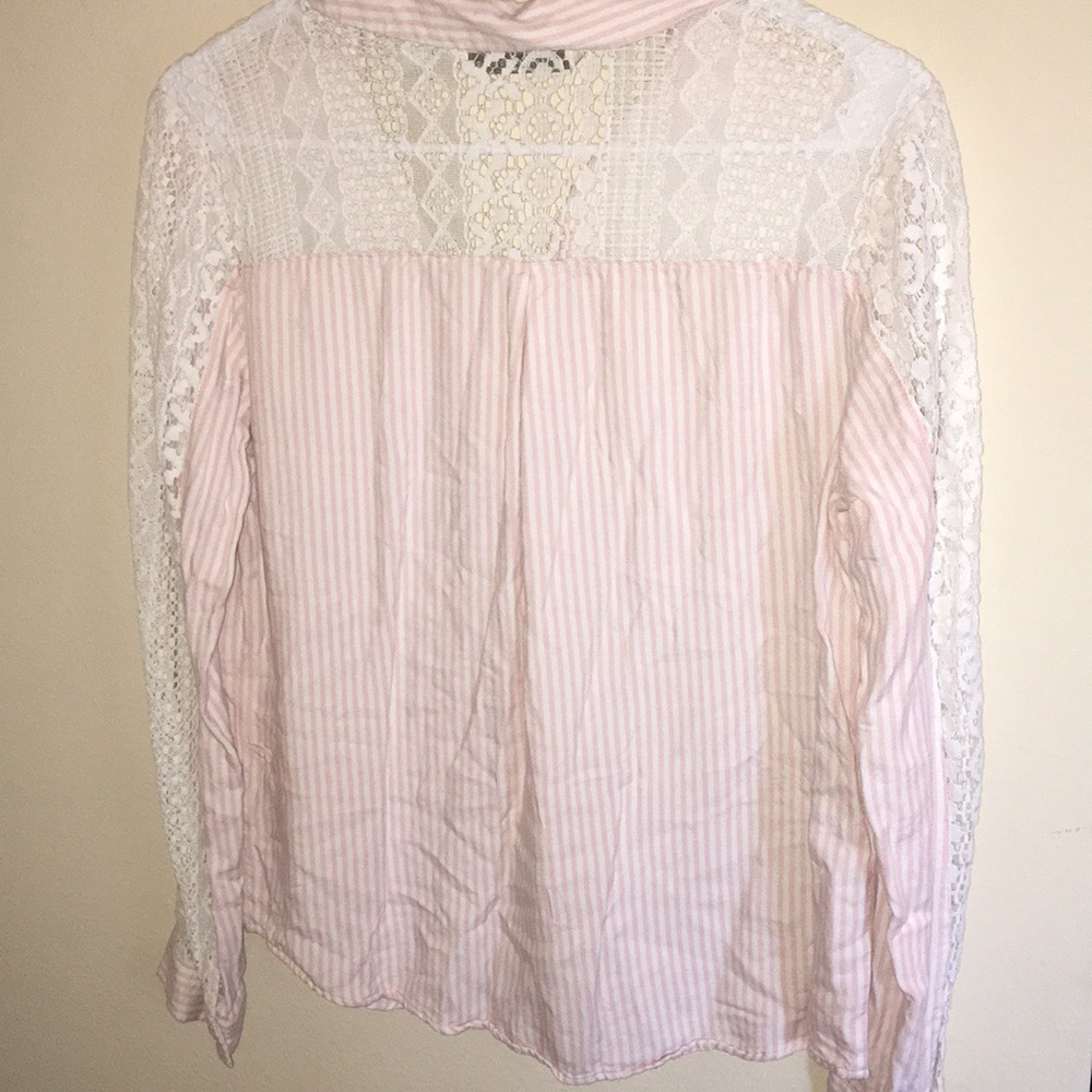 Pink and white striped lacy long sleeve top
