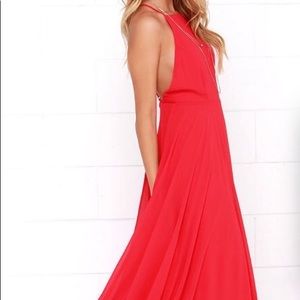 Bright red evening gown