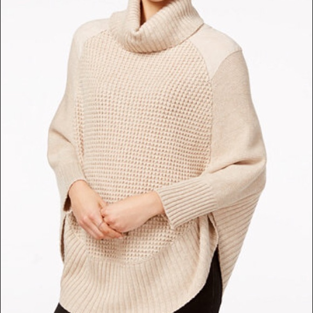 Faux-Suede Detail Poncho