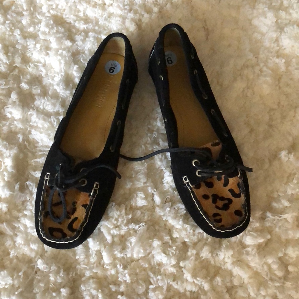 SOLD!!! Sperry Suede Loafers with Leopard Print