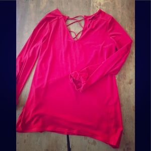 Express Red back lace up blouse