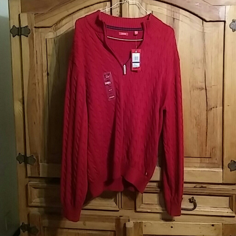 IZOD Men's cable solid 1/4 zip cotton sweater