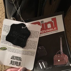 Black Leather Women’s Rolling Briefcase NWT