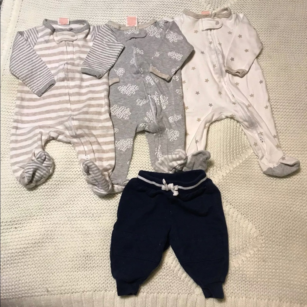 Baby boy 3-piece footies and one pair of pants
