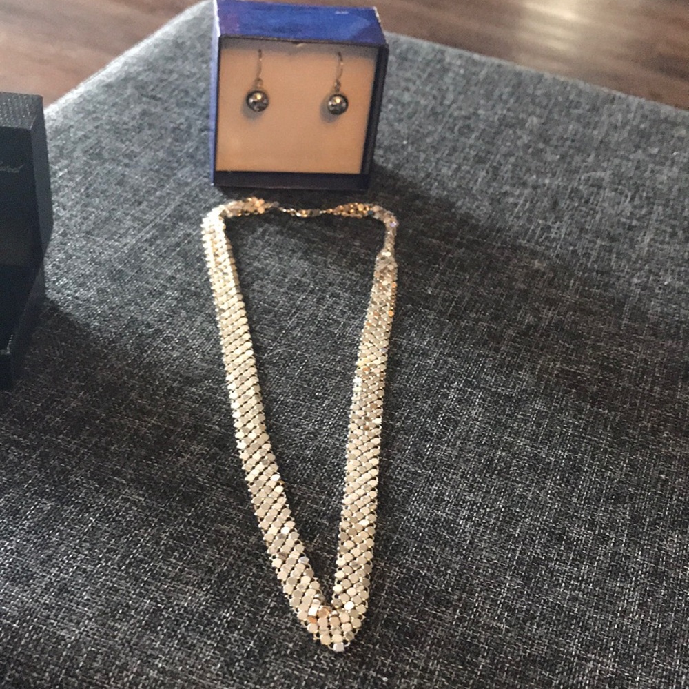 Chain Mesh Necklace and Ball Earrings