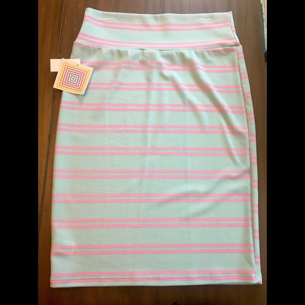 LulaRoe Cassie Mint and Pink Stripe