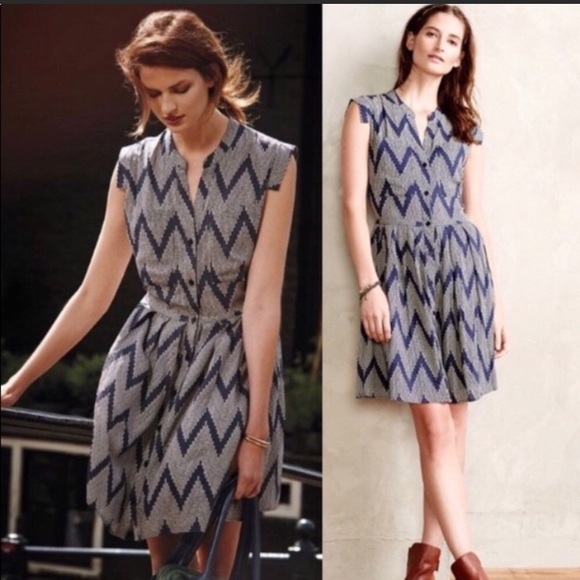 Anthropologie Dresses & Skirts - TYLHO Anthropologie navy zigzag fit flare dress