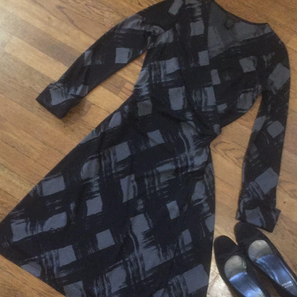 The Limited Black & Grey Midi Wrap Dress