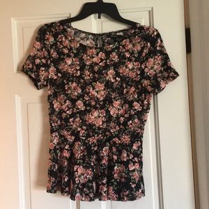Women’s Pink and Black Floral Print Peplum Top | Forever 21