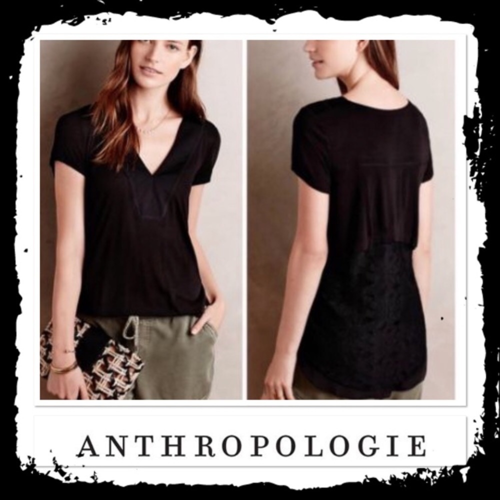 NWOT Anthropologie Deletta lace back black top - Picture 1 of 6