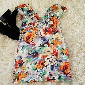 GLAM ruffle abstract mini dress, M