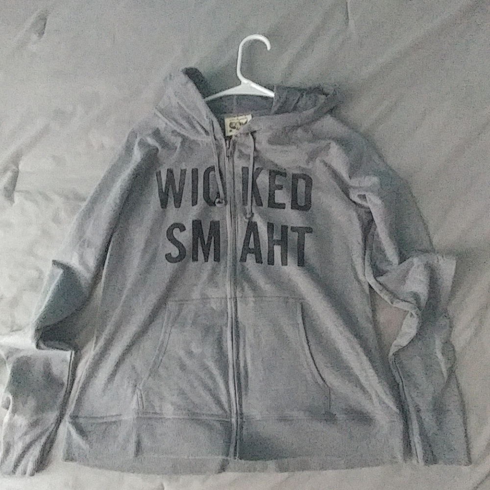A grey jacket that says "Wicked Smaht".