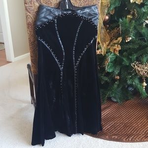 Bebe Black Leather and Velvet Skirt Suit